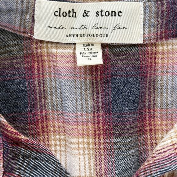 Cloth & Stone Anthropologie Cropped Flannel Button-Up Tie Front Size S - Picture 3 of 4